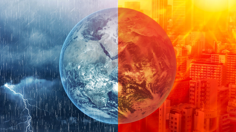 globe with rain and sweltering heat on either side