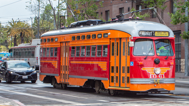 Vintage red car trolley 