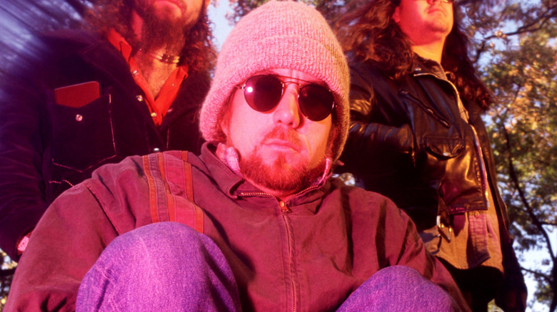 Nick Pollock serious in snow hat and sunglasses