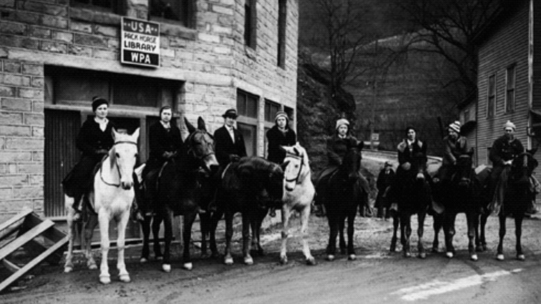 Book carriers on horseback