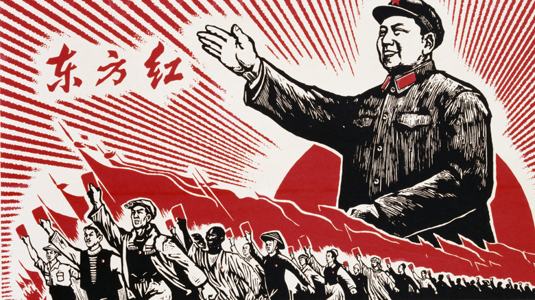 cultural revolution propaganda poster with enormous mao
