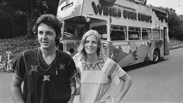 Paul Linda McCartney with Wings tour bus