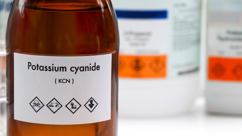 Brown bottle of potassium cyanide