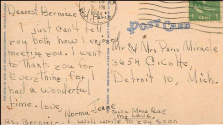 Marilyn Monroe's postcard to sister