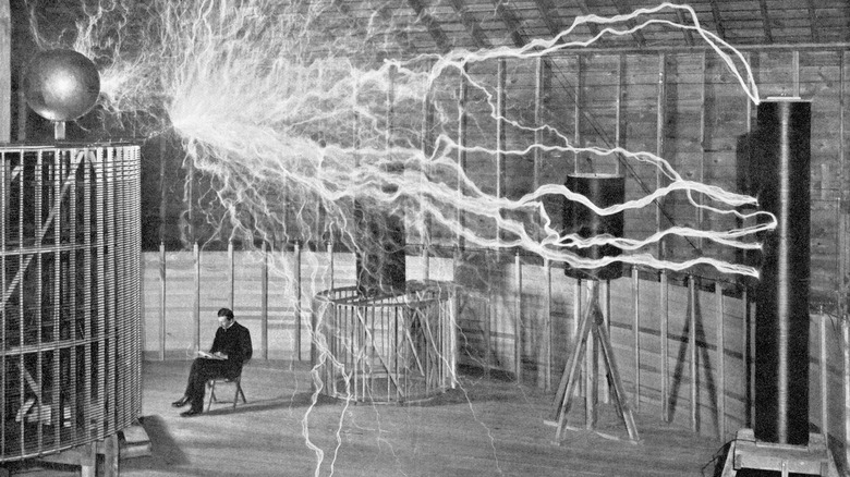 Tesla in his lab Tesla coil