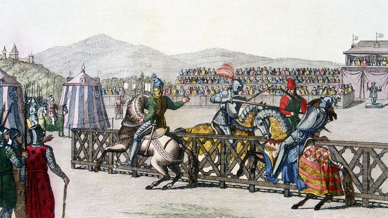Painting of two knights jousting