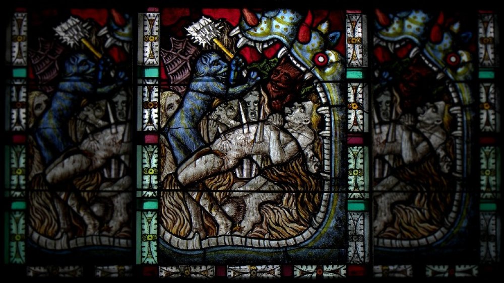 stained glass window of hell