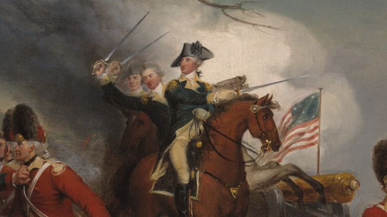 Painting of George Washington fighting on a horse