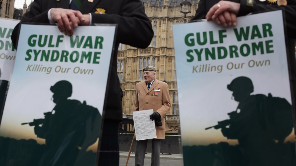 Veterans in UK protesting the government's disregard for Gulf War syndom