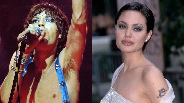 Split image of Mick Jagger and Angelina Jolie