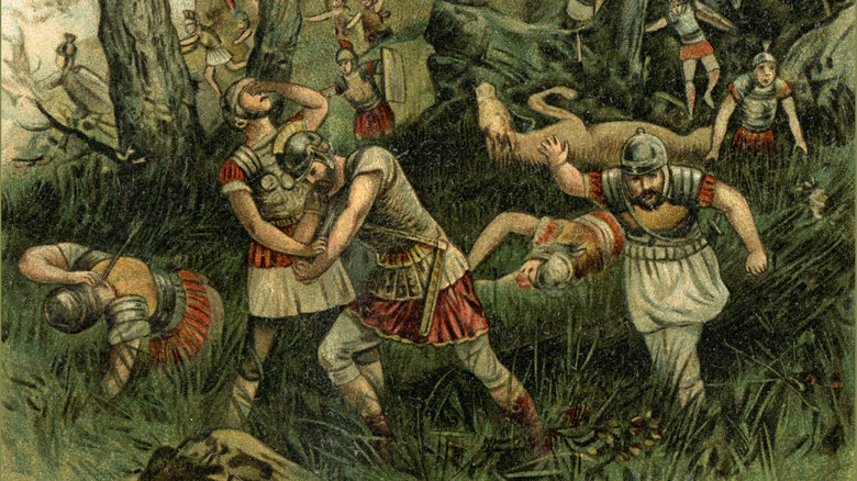 Roman soldiers being killed in teutoburg forest