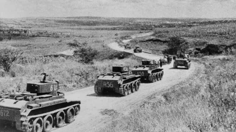 tanks driving in a line