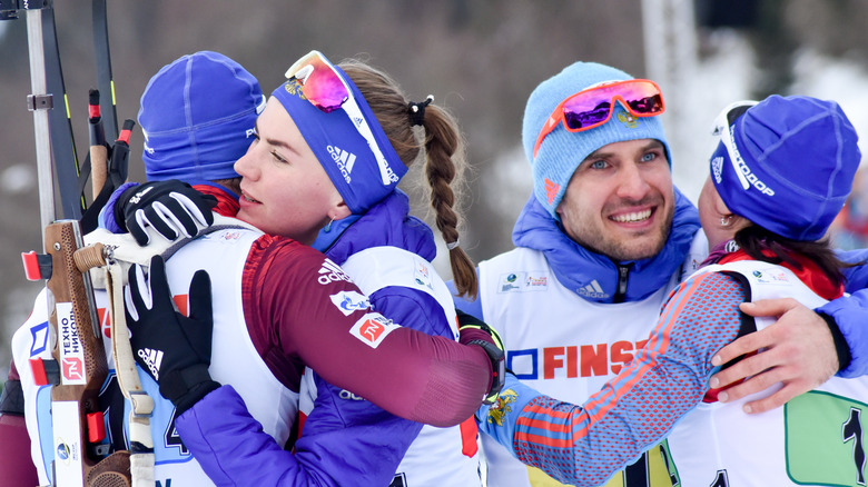 A mixed gender ski team