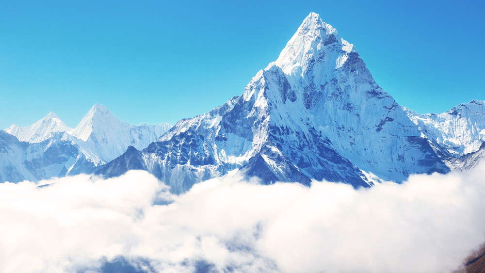 Mountain peak Everest. Highest mountain in the world. National Park, Nepal.