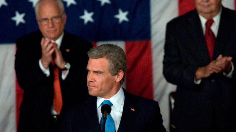 Josh Brolin as George W. Bush giving speech in W.