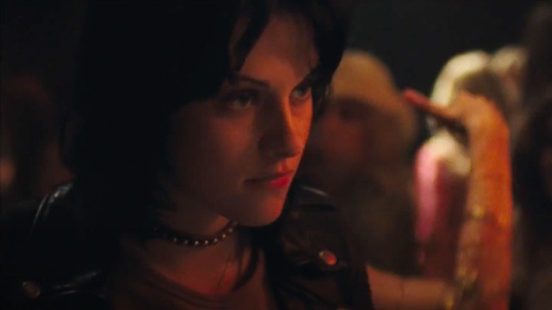 Kristen Stewart as Joan Jett in leather jacket in The Runaways