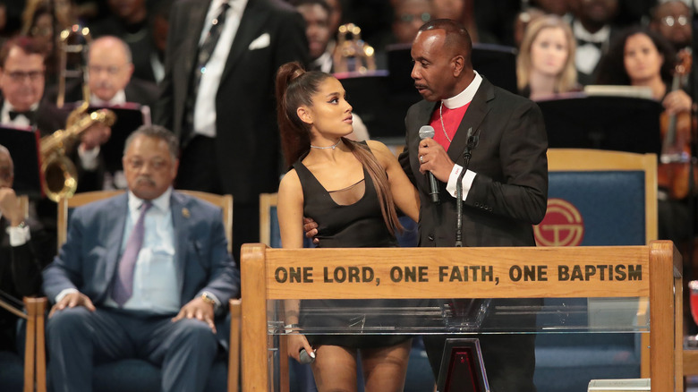 Singer Ariana Grande and Bishop Charles H. Ellis III at Aretha Franklin funeral