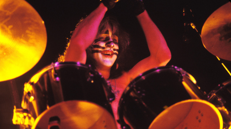 Kiss' Peter Criss playing drums in the 1970s