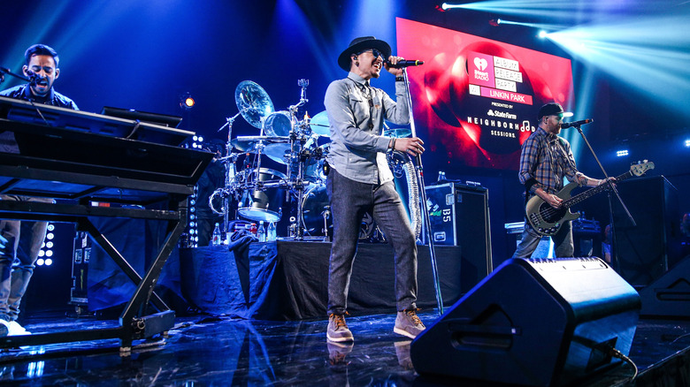 Linkin Park performing on stage