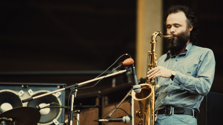 Garth Hudson performing in studio with saxophone