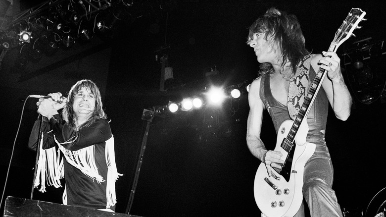 Ozzy Osbourne performing onstage with guitarist Randy Rhoads