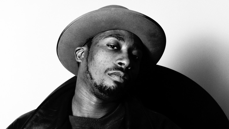 ODB posing in a hat for a black and white portrait