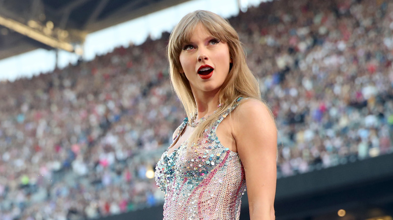 Taylor Swift looks at crowd during Seattle concert