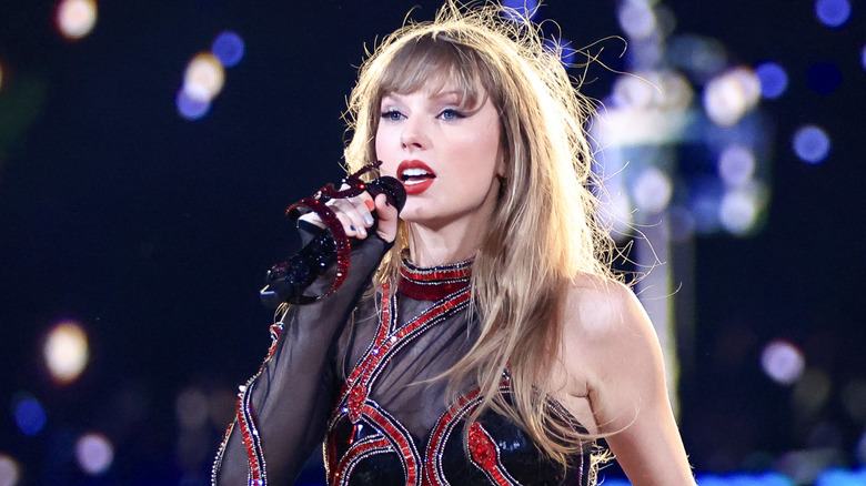 Taylor Swift sings onstage in Brazil
