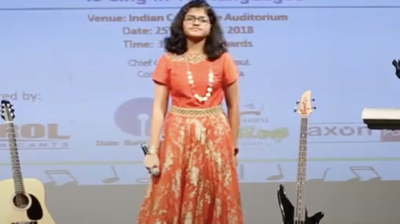Suchetha Satish during record breaking attempt on stage