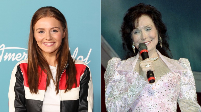 Split image of Emmy Russell and grandmother Loretta Lynn