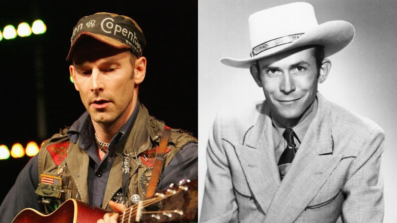 Split image of Hank Williams III and his grandfather Hank Williams
