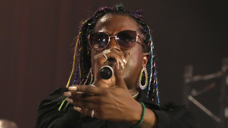 Gangsta Boo performing mic