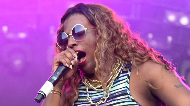 Gangsta Boo rapping at mic