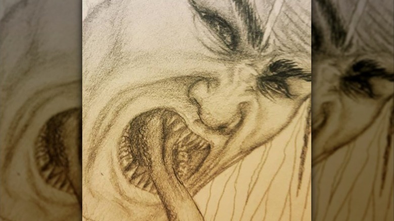 Drawing of aswang sticking out its tongue