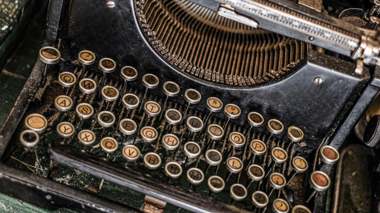 Vintage typewriter closeup on keys