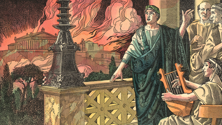 Image of woodcut of Nero and Rome on fire