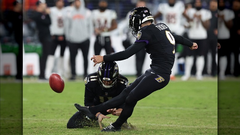 Justin Tucker on the field