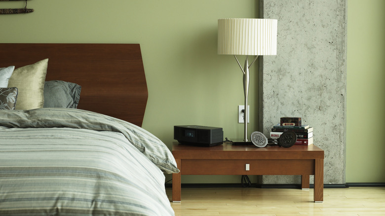 Night stand next to bed