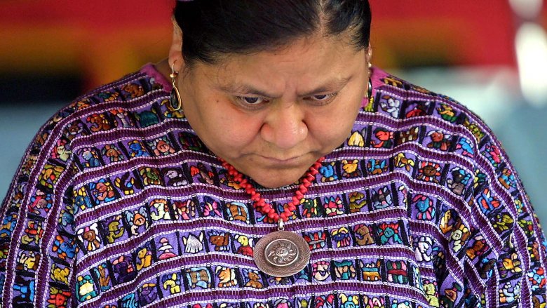 Rigoberta Menchú looking down