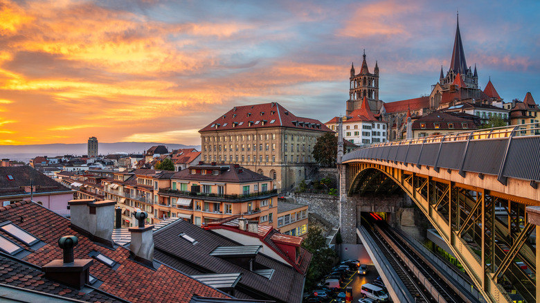 skyline of historic center of lausanne