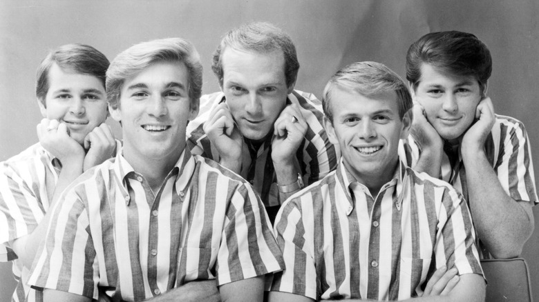 The Beach Boys posing in matching shirts