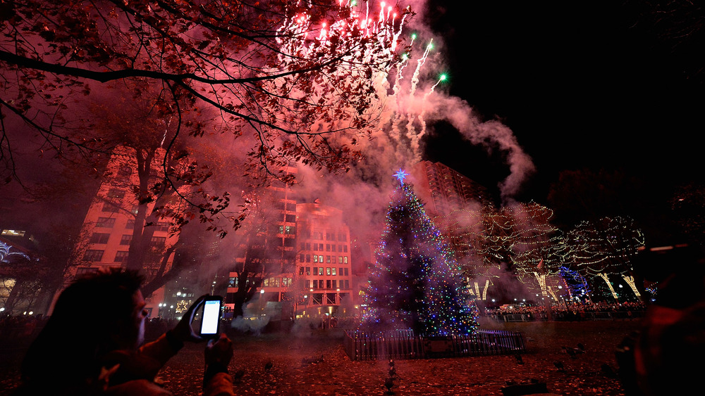 Fireworks at Christmas Tree Lighting at Boston Common Park