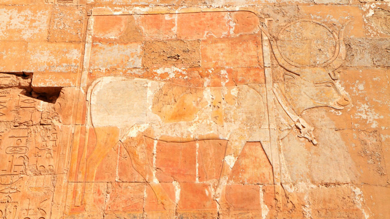 Relief of Egyptian goddess Hathor in cow form