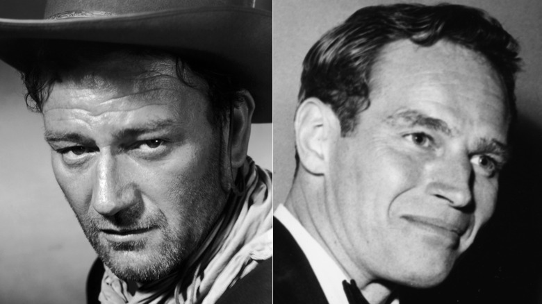 John Wayne and Charlton Heston pose