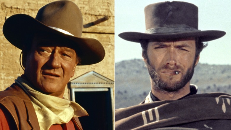 John Wayne and Clint Eastwood scowl under hats