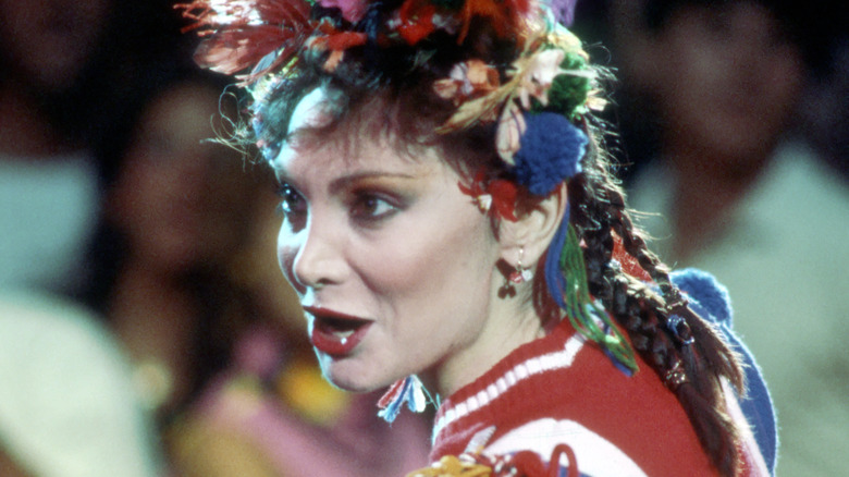 toni basil on american bandstand in early 1980s with flowers in hair