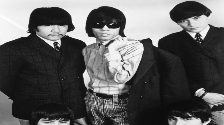 Members of ? and the Mysterians posing in a black and white photo