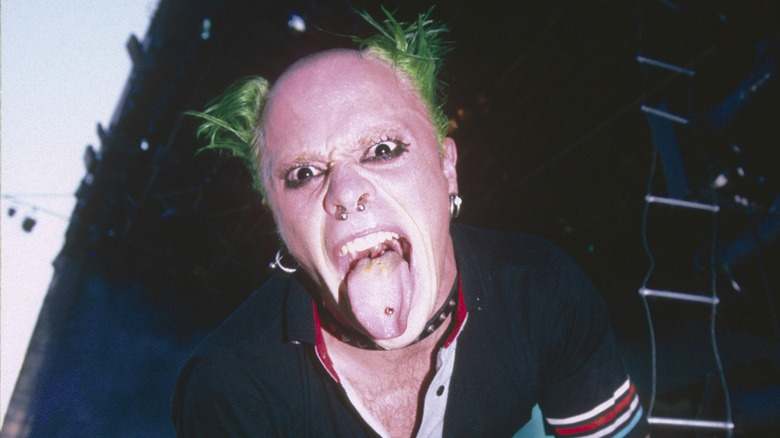 Keith Flint of the Prodigy sticking out tongue