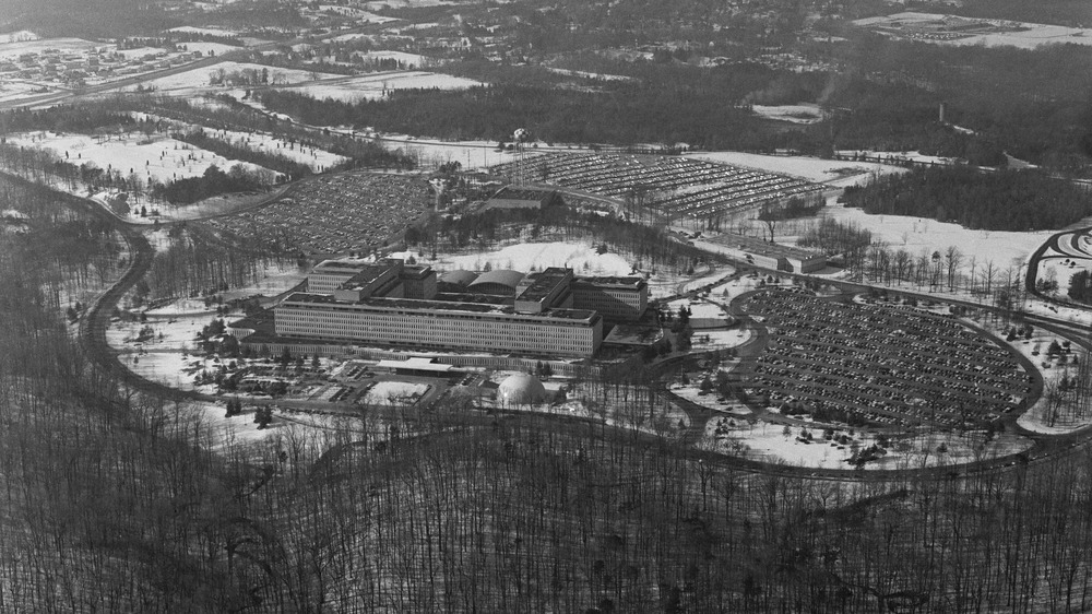 An aerial view of the headquarters of the CIA (Central Intelligence Agency) in Langley, Virginia, USA, circa 1970