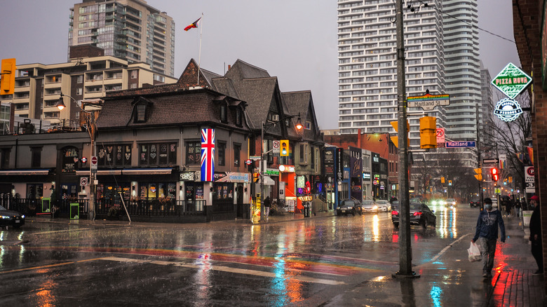 Toronto's Gay Village corner in the rain